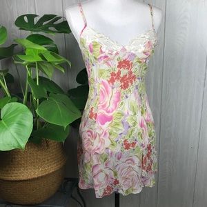 Victoria’s Secret teddy lingerie semi sheer tie back floral v-neck adjustable